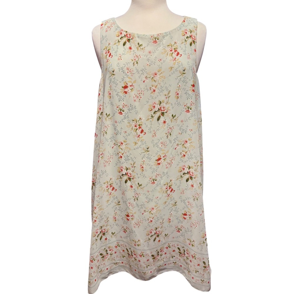 Max Studio Shift Dress Womens XL Green Pink Floral NWT 4912Y66A Sleeveless Cream
